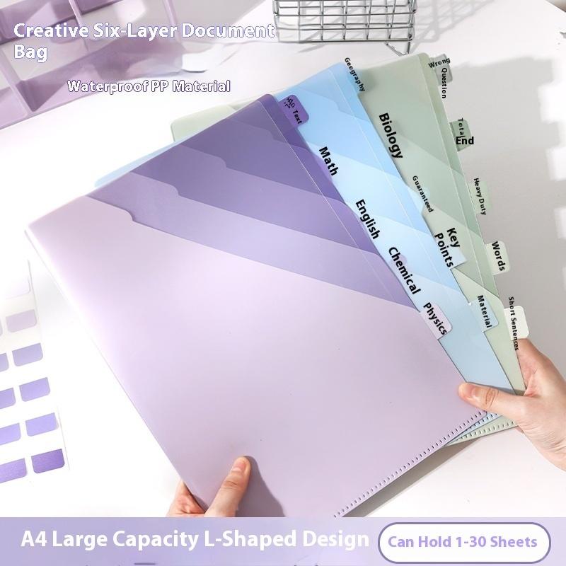 Gradient Multi-Layer Folder A4 Subject Classification Test Paper Folder Transparent L-Shaped Folder 6-Layer Classification File