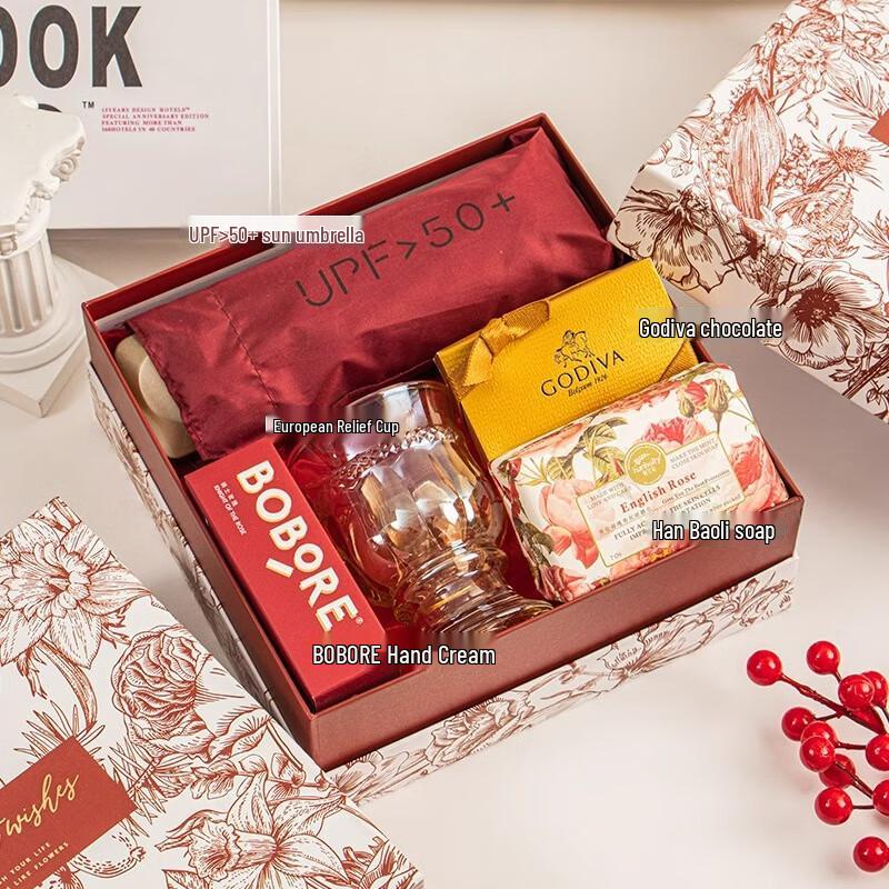 Women s Day Red Floral Deluxe Gift Set Red Floral Gift Box Set 8