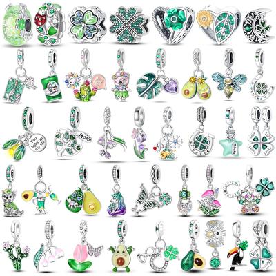 Green Color Four-Leaf Clover Avocado Copper Cactus Green Series Charms Beads Fit 3Mm Original Bracelet Diy Jewelry Gift