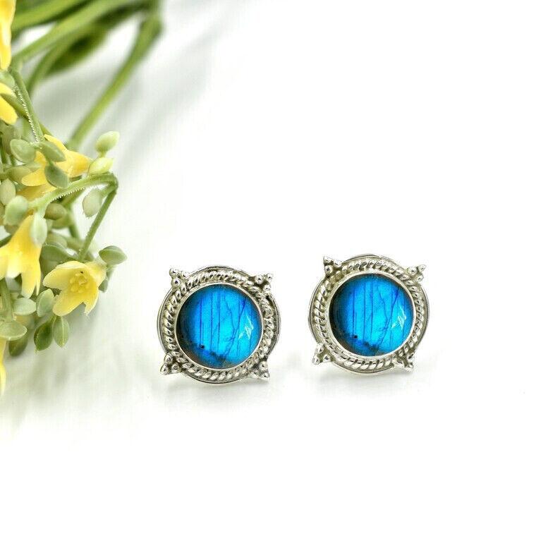 Labradorite Earrings Stud | Round Stud Earrings | Labradorite Stud Earring