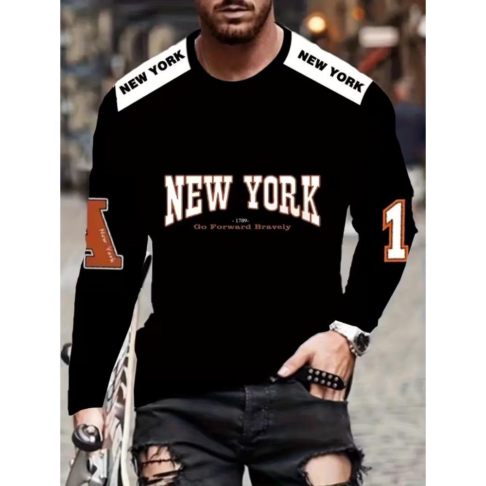 Mens T Shirt Los Angeles 3D Print Long Sleeve Autumn Striped Round Neck Outdoor Sports T-Shirt for Men Daily Men's Tops Clothing