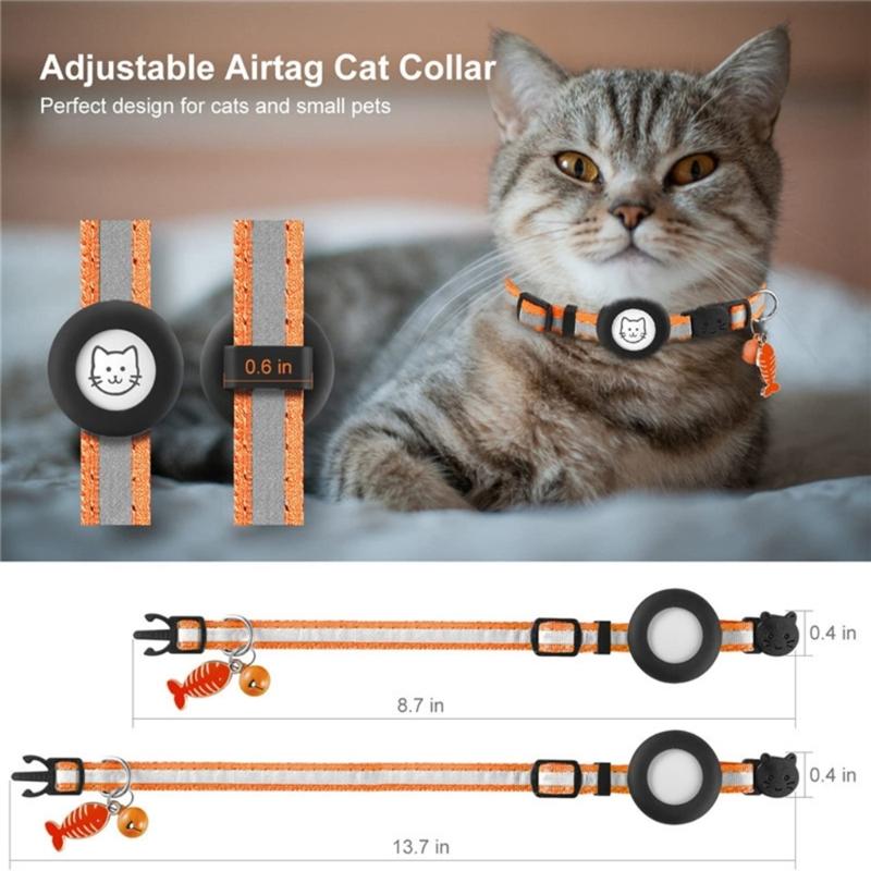 Pet Collar Adjustable Cats Collar with Reflective-Stripe & Tracker-Protector Dogs Nylon Breakaway Collar Pet Supplies