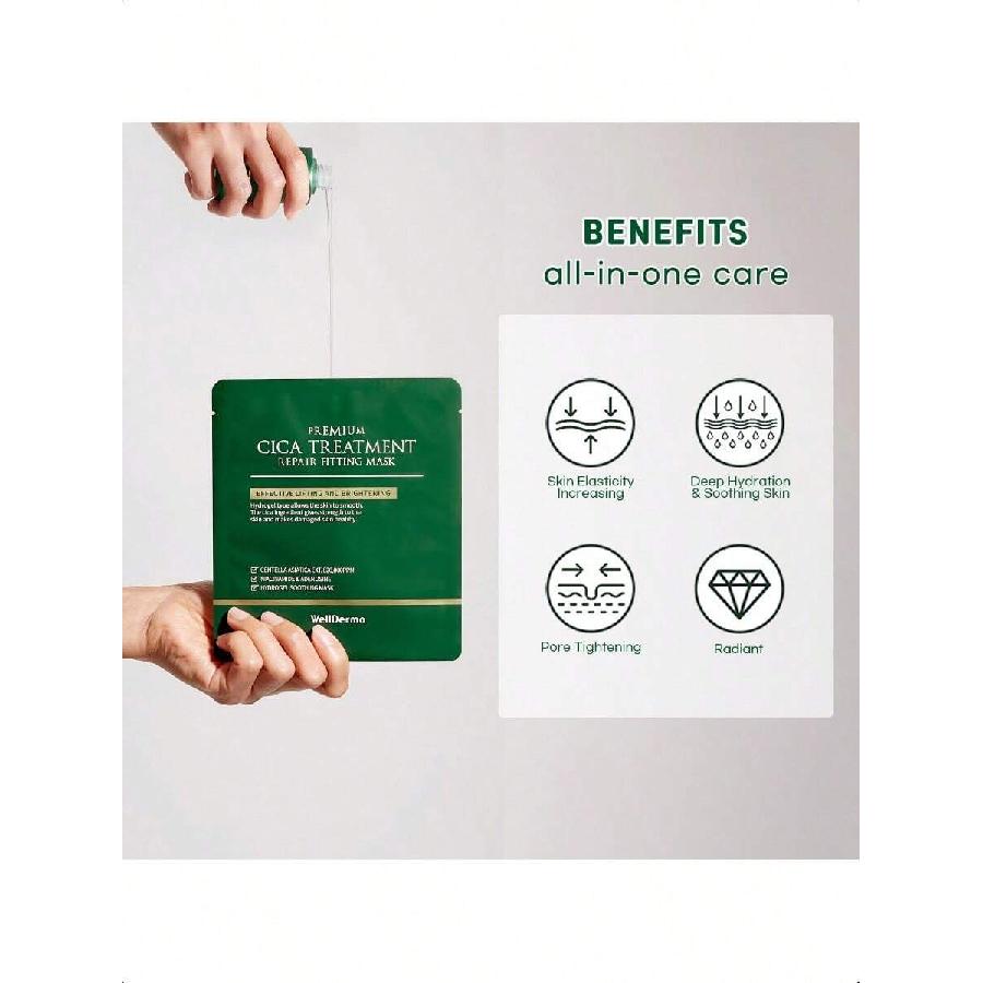 WellDerma Premium Cica Mask Treatment 4ea(25g) Hydrogel Facial Mask For Sensitive Skin Centella Asiatica Soothing Repairing Firming Korean Skincare