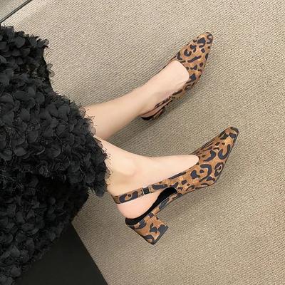 Moda Verano Mujer Slingback Mujer Bailarinas Zapatos Bajos Tacones Altos Puntera Puntiaguda Sandalias Planas Zapatos Sin Tacones Estampado de Leopardo Señoras Casual