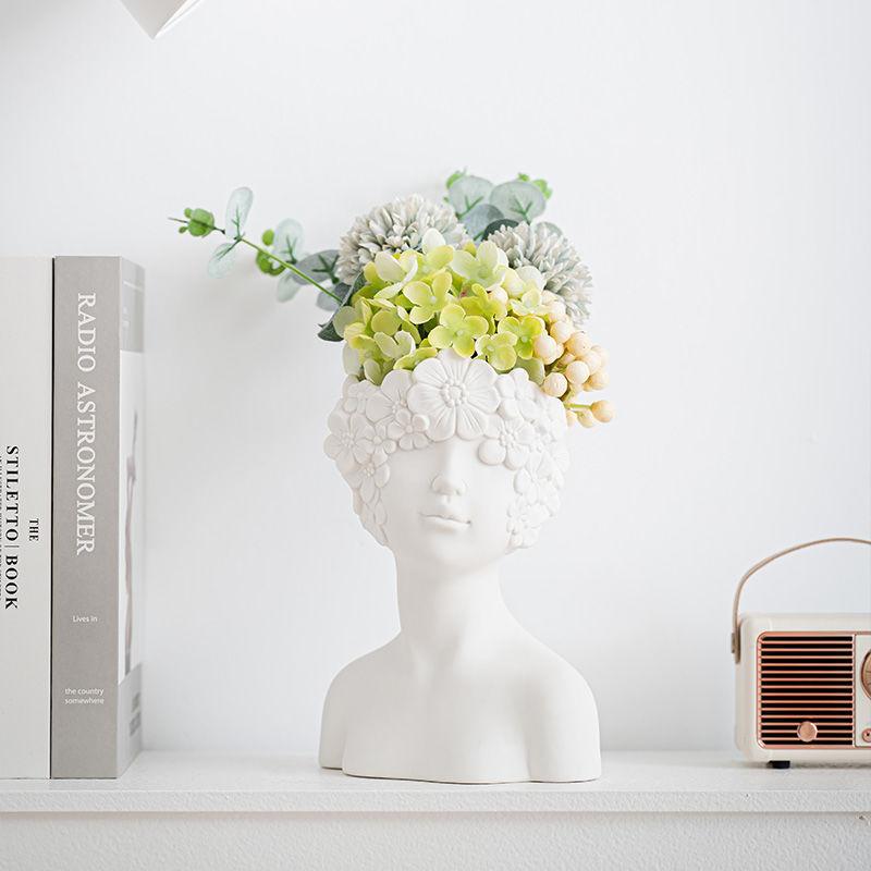 Creative White Bust Portrait Ceramic Vase Table Ornament Art Irregular Human Vase Flower Arrangement Container Home Decoration