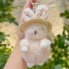 Cute Plush Rabbit Keychain With Floral Ear And Straw Hat Design For Daily Use