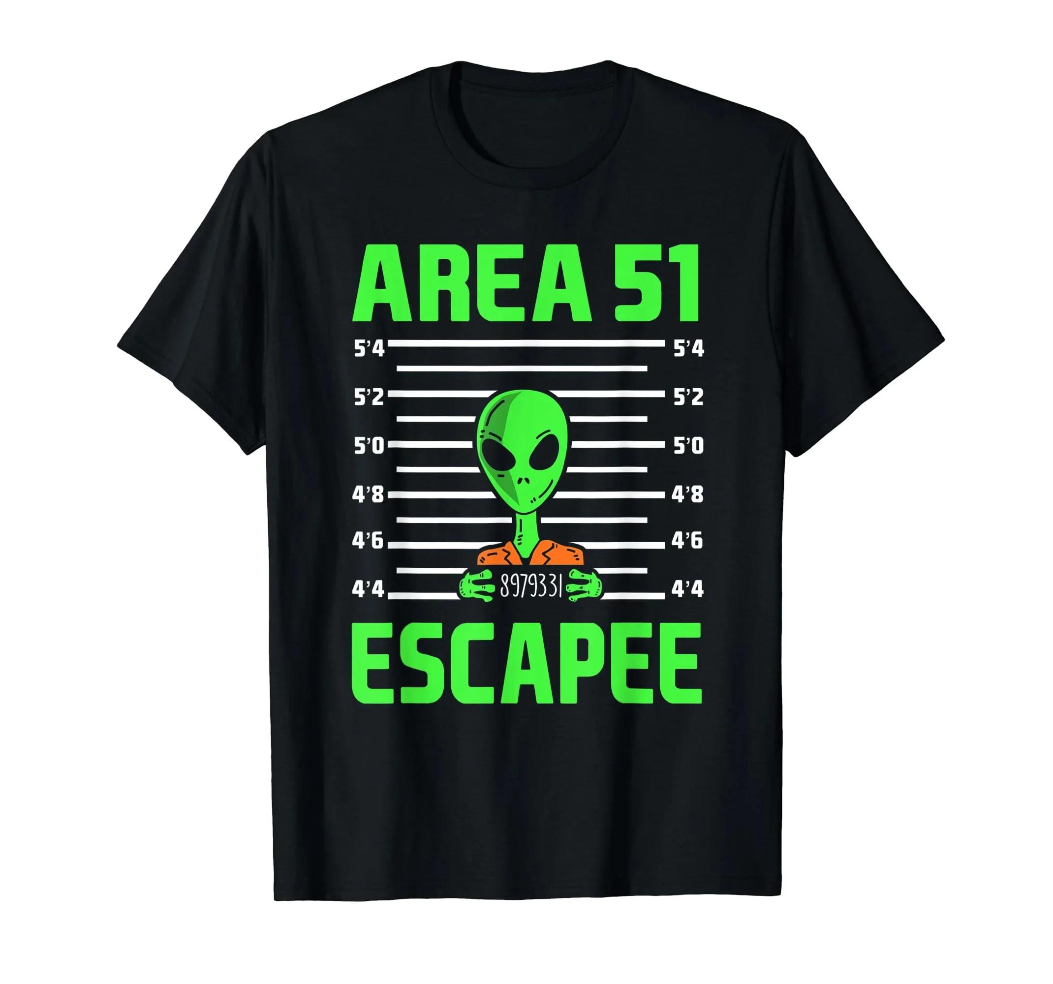 Area 51 Escapee Alien Mugshot Graphic T-Shirt Funny Unisex Cotton Tee S чёрный