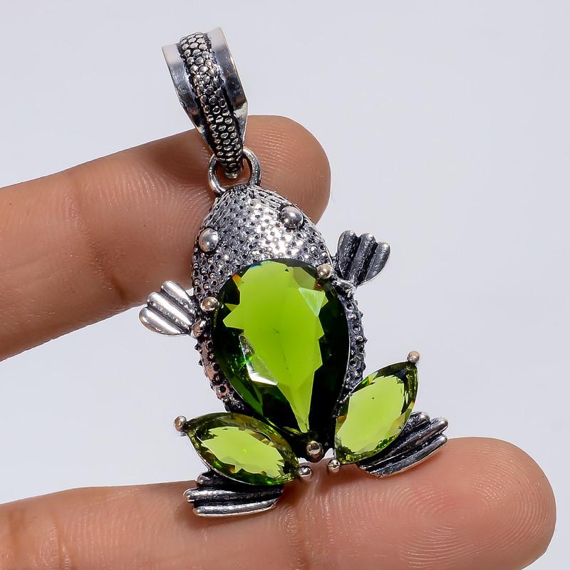 

Dazzling Top Grade Qualite 100% Natural Peridot Pear Shape Ethnic Style Handmade Jewelry 925 Steling Silver Plated Pendant 1.7 WSJ-5058 1.7