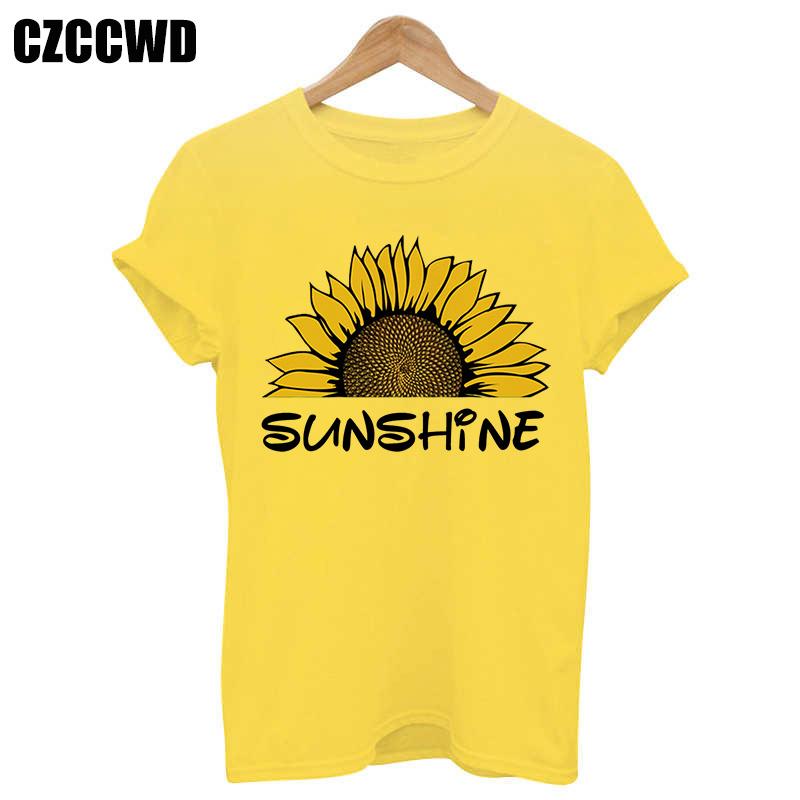 Sunflower Bee Kind Yellow Women Tshirt Aesthetics Graphic Short Sleeve Cotton Polyester T Shirts Female Camisetas Verano Mujer