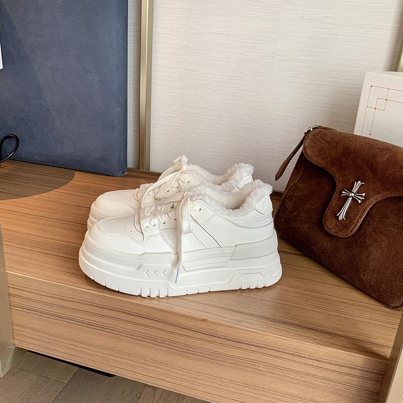 Cowhide Version~ The Same Thick-soled White Shoes, the New Small Height-increasing Lace-up Sports and Leisure Women's Board Shoes