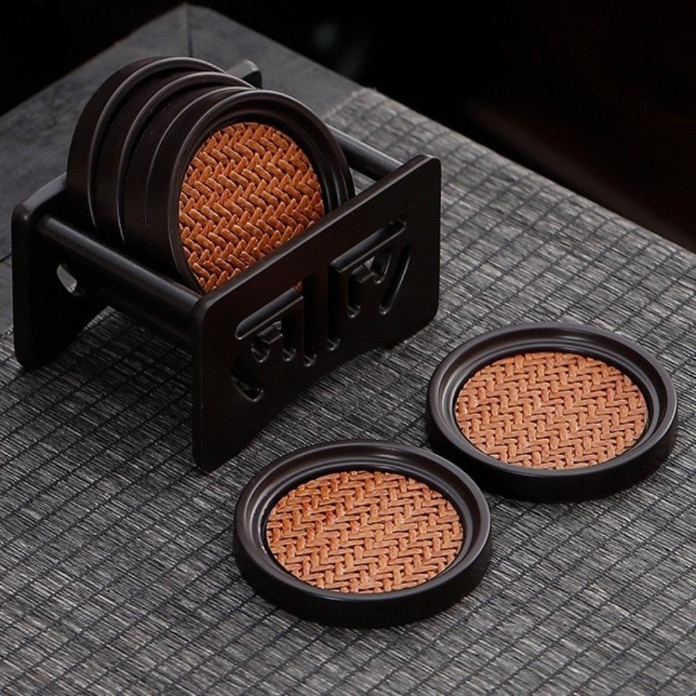 6pcs Anti-scalding Rattan Tea Coaster Set Chinese Style Tea Cup Holder Heat Insulation Mat  Home Use