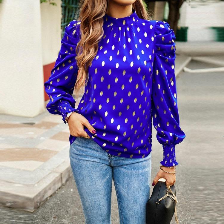 Women Loose Printed Blouses Long Sleeve Round Neck Commuting Autumn Winter