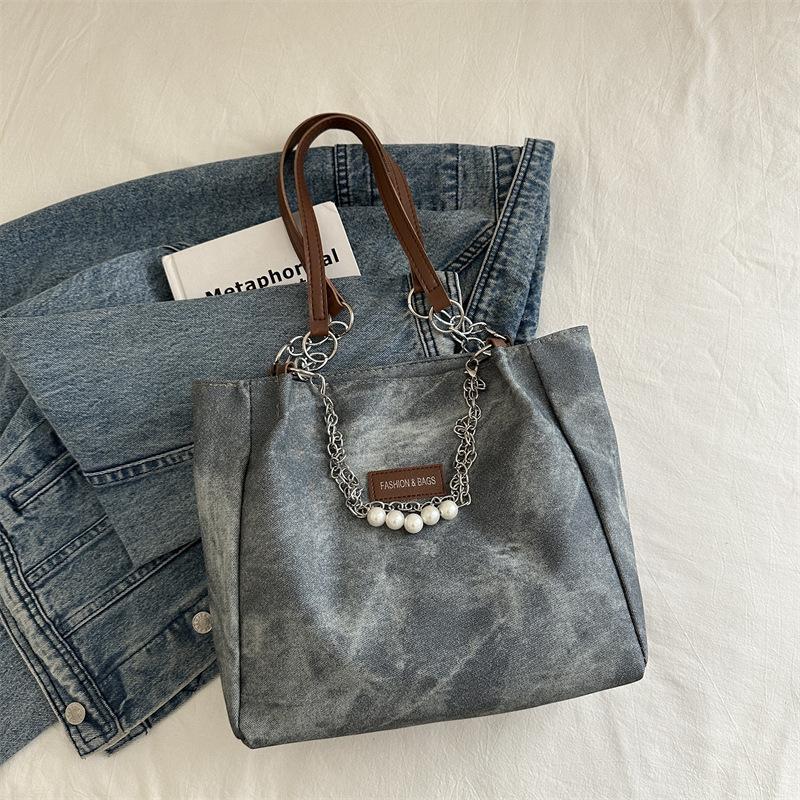 

Вместительная сумка-тоут на плечо, новая трендовая портативная большая сумка, женская, лето 2025, сумка для покупок, класс, плечевая цепочка Without pendant синий