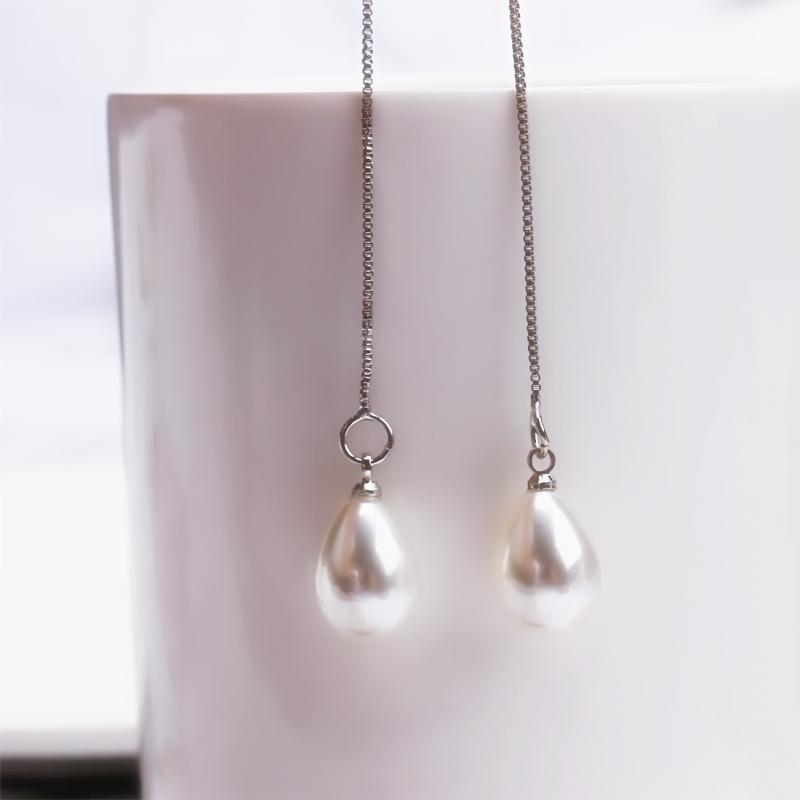 Water Drop Pearl Ear Line for Women Elegant Imitation Pearl Drop Earrings Copper Color Line Long Earrings Wedding Ear Zircon