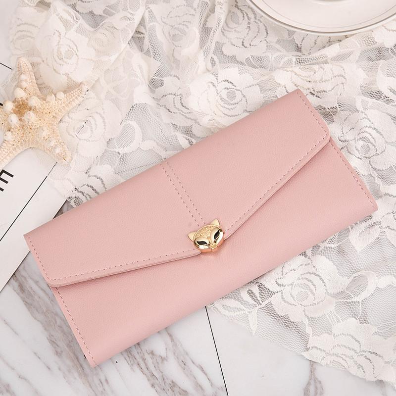 New Fashion Lady Fox Decorated Long Women's Wallet Korean Style Women's Cute Leather Clip Multi-card Slot Phone Bag Trendy Soft