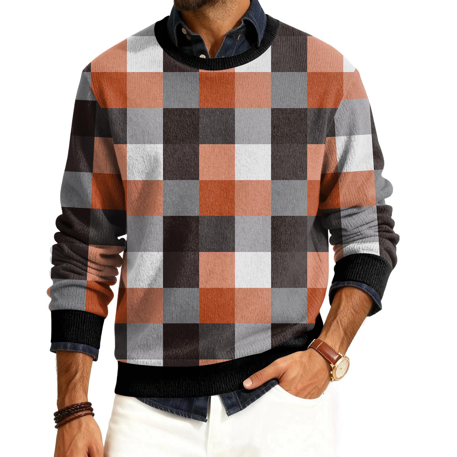 

Men s Round Neck Long Sleeve Ribbed Knit Pullover XXXXL коричневий