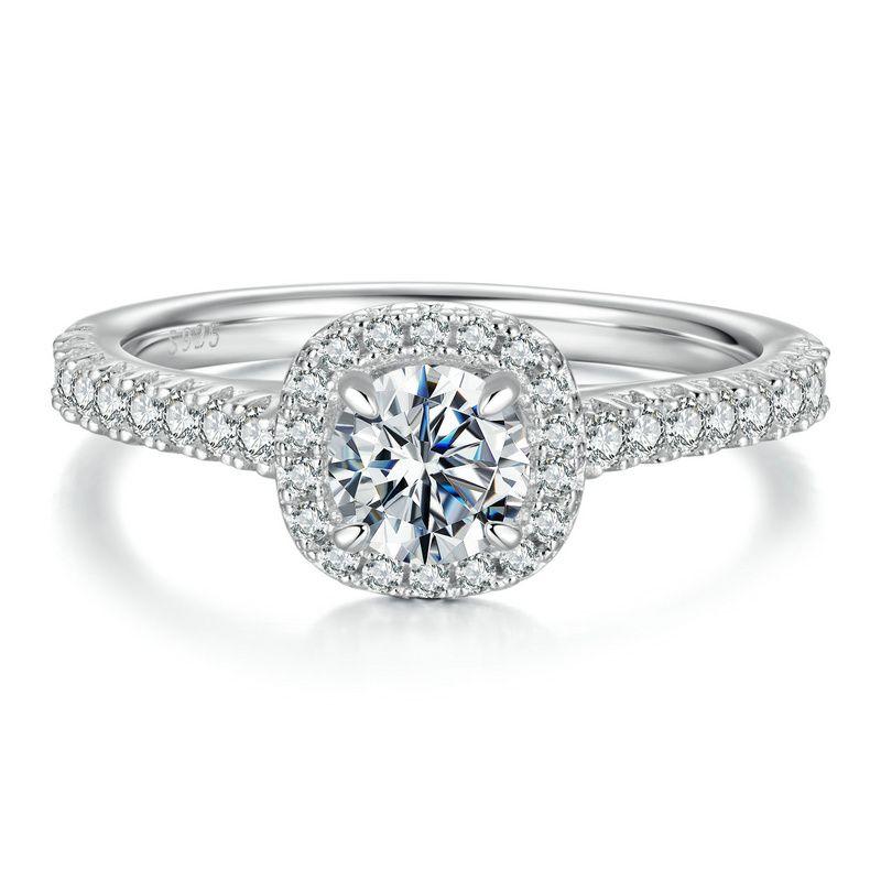 

Solitaire Moissanite Engagement Rings for Women, 925 Sterling Silver Halo Gold Plated Ring for Promise Half Enternity 9