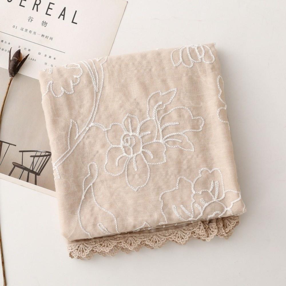 Literary Elegant Embroider Scarf 180*90Cm Thin Sunscreen Shawl Plain Design Embroider Stitch Shawls Wraps for Women