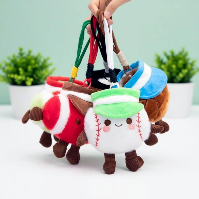 Cool Rugby Soccer Plush Charms Cute Baseball Tennis Plush Doll Cartoon Football Basketball Stuffed Toy Fashion Keychain Pendant