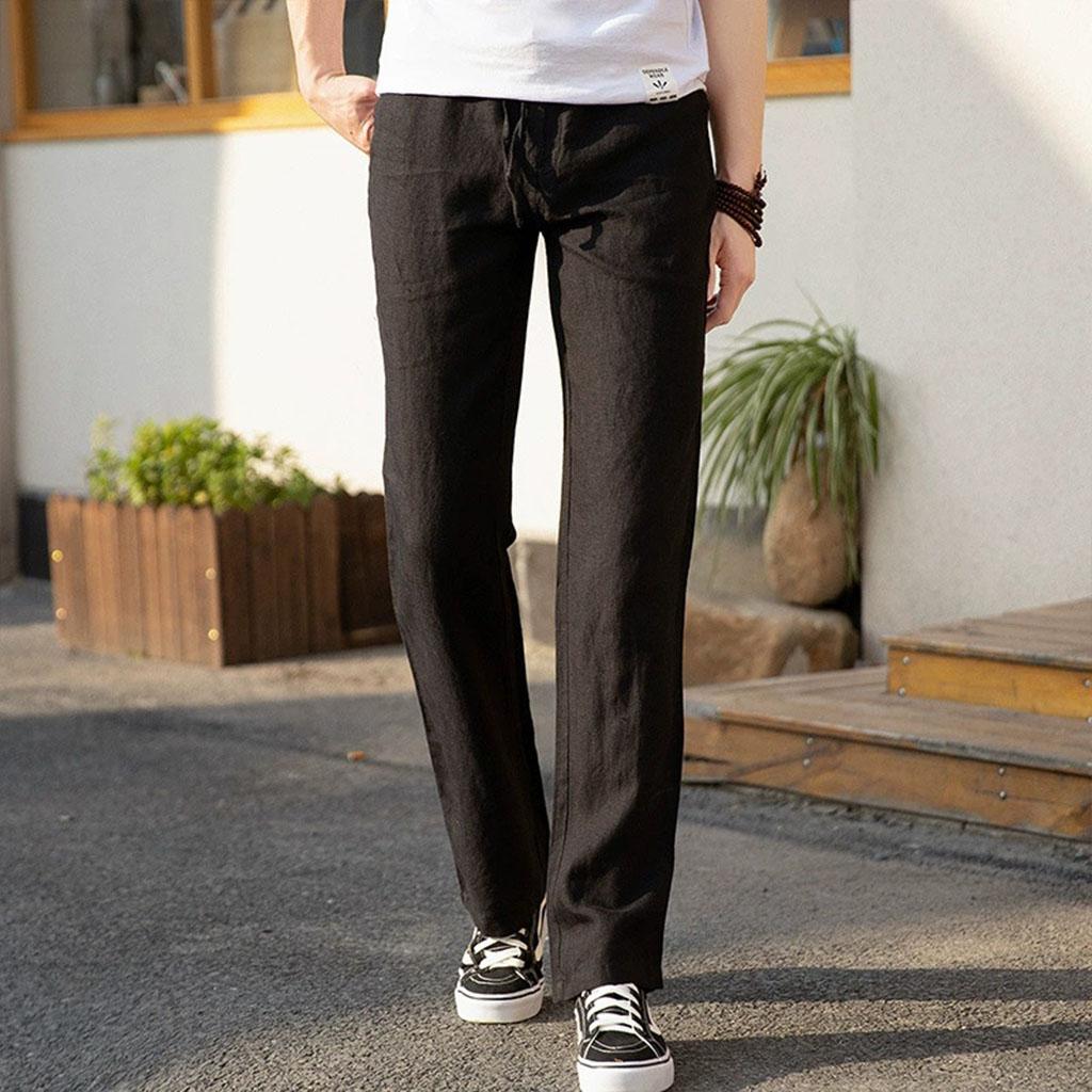 King Billion Zomer Heren Linnenmix Rechte Pijp Broek - Lichtgewicht Ademend Casual Comfort met Elastische Taille en Trekkoord Sluiting XXXL