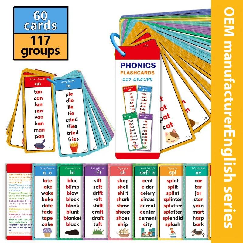 60 Sheets Teacher Teaching Aids Montessori Phonics Word Lists Cards English Vocabulary Building Learning Flashcards