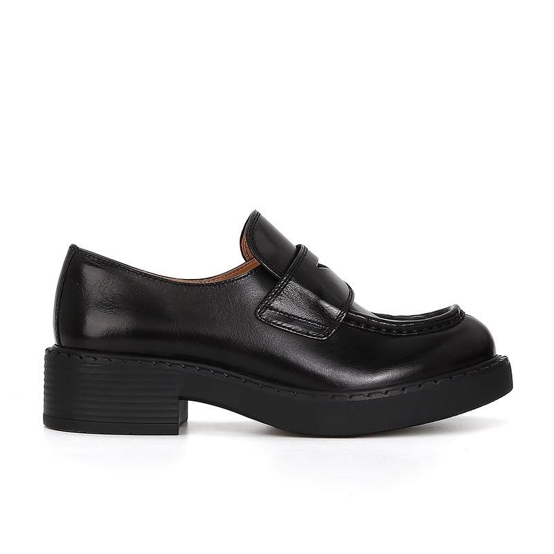 Cowhide version~ retro thick-soled thick heel one-pedal single shoes women's small leather shoes