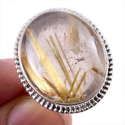 Natürlicher goldener Rutil-Edelstein 925 Sterling Silber Schmuck Ring S.9 b6H26