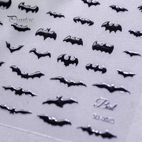 Easy Application Nail Wraps Halloween 3D Embossed Stickers, Skeleton Hand Pumpkin Spider Bat Fingertip Art Decals, Gothic Manicure Decoration