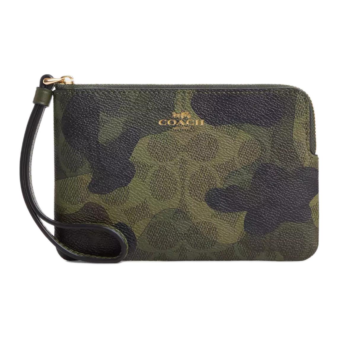 

Coach Corner Zip Wristlet, Signature Canvas Camo Print Leather Trim Gold Hardware Women s Clutch Pouch, Casual Daily Travel Shopping CW858-IMXAI Basic Set (Bag+Dust Bag)
