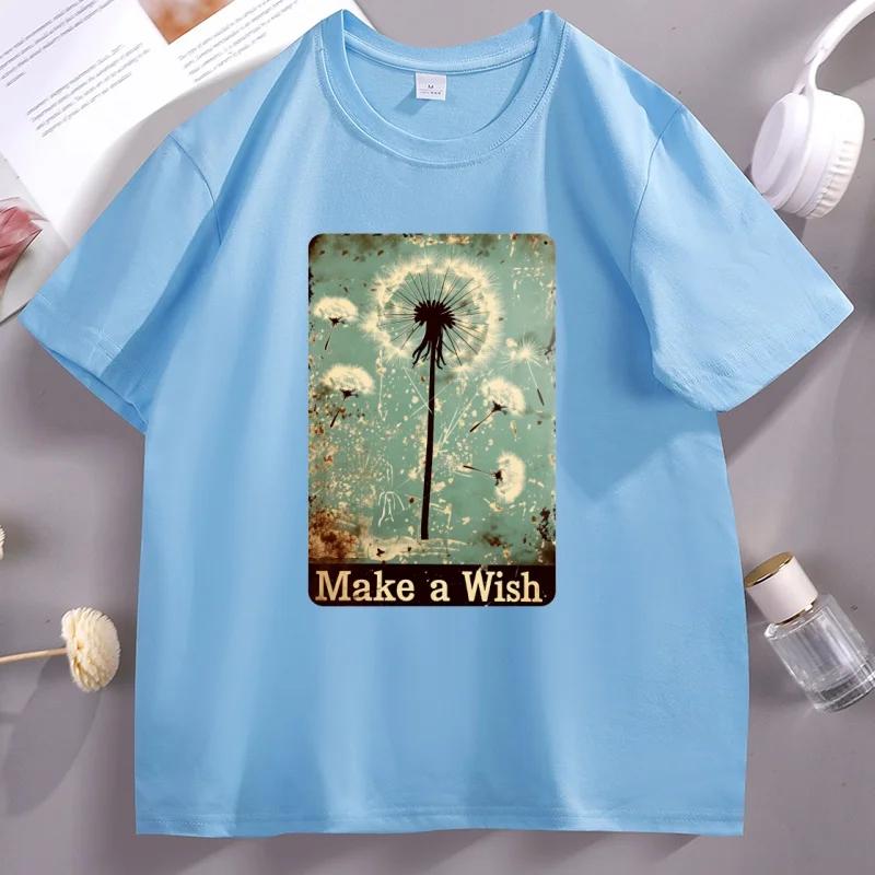 Vintage Dandelion Make A Wish T Shirt Unisex Unisex Casual Cotton Short Sleeve Round Neck Tshirts High Quality Oversized Clothes