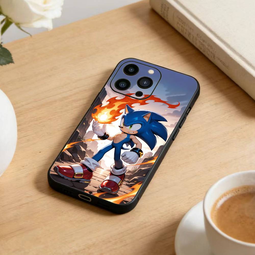 Hedgehog Knuckles Phone Case For iPhone 16,15,14,13,12,17,Pro Max,Plus Silicone Black Case