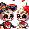 Mexican Skeleton Decals for Glass Halloween Cartoon Couple Window Stickers, Waterproof PVC Day of The Dead Static Decals, Traditional