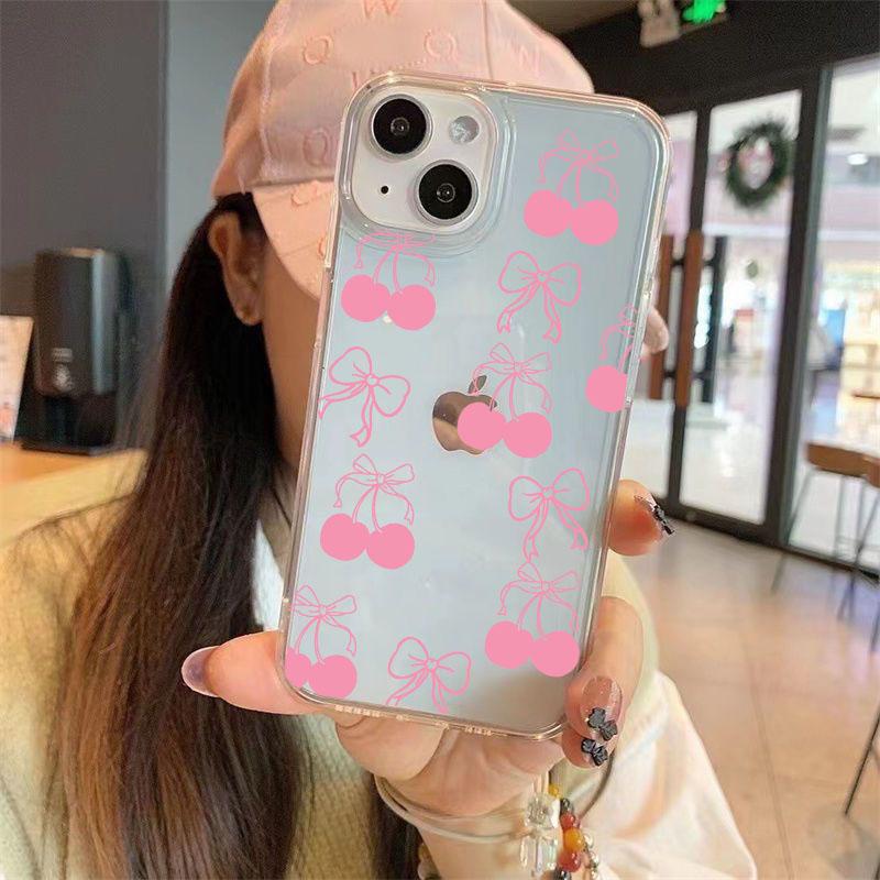 Simple Red Black Cherry Phone Case for Iphone 15 14 13 12 11 Pro Max X XR Xs Max 7 8 Plus Creative Transparent Shockproof Cases