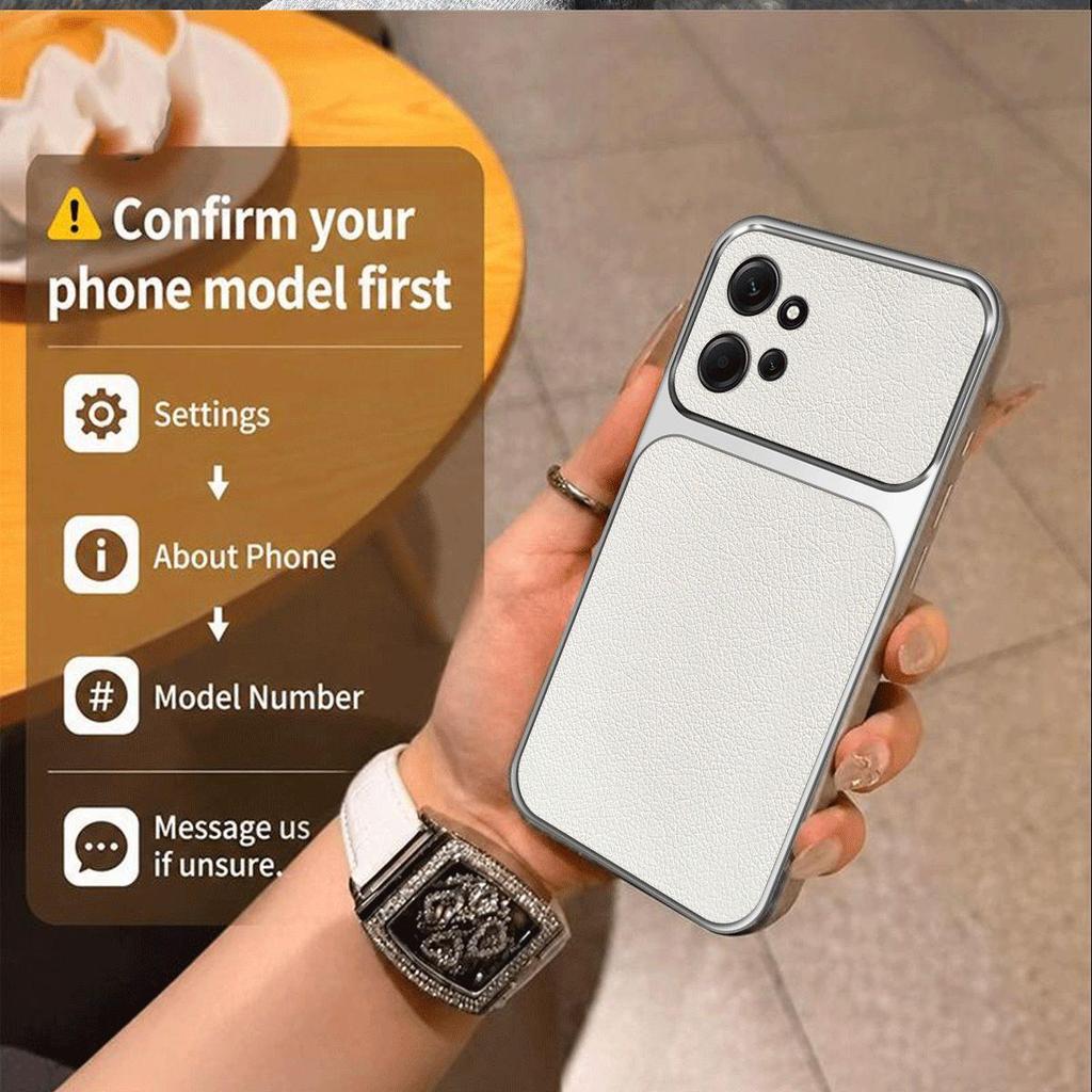 Premium Vegan Leather Casing for Xiaomi Redmi Note 12 4G Electroplated Frame & Large Lens Case
