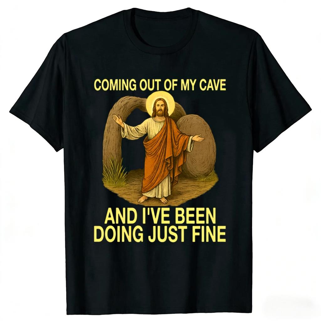 Gesù Fuori dalla Mia Caverna e Sto Benissimo Maglietta Giorno di Pasqua Regalo Originale Roccia Fede Maglietta Streetwear Top