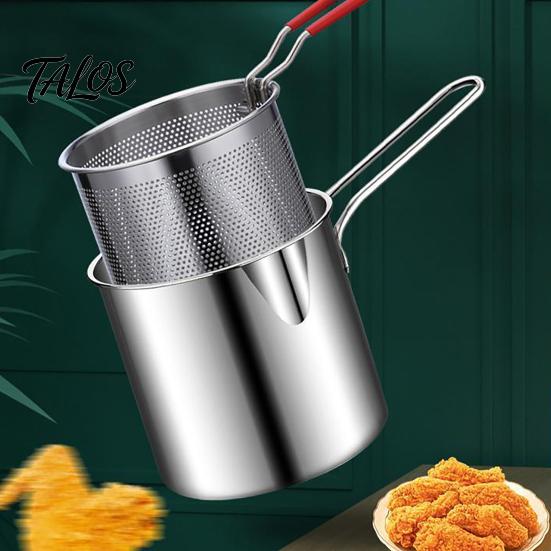 Small Deep Fryer with Basket Pot Removable Frying Basket, Durable Stainless Steel Compact Oil Filter Batch Pot, No Spill Saving for French Fries