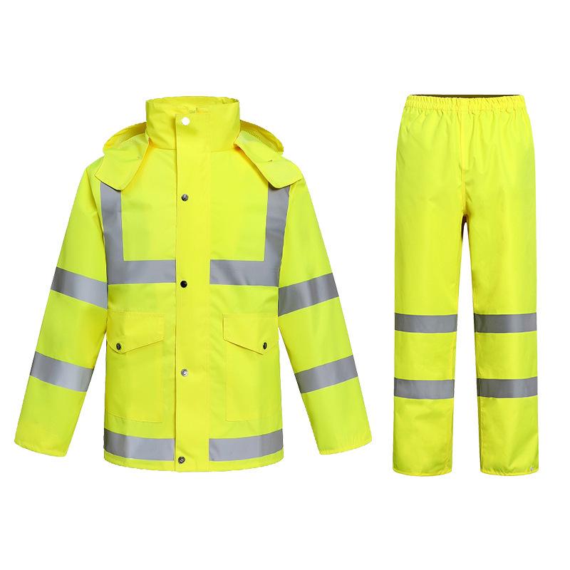 

Чоловічий світловідбиваючий дощовий комплект флуоресцентного жовтого кольору з тканини Оксфорд 300D з поліуретановим покриттям XXXXL
