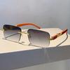 Rimless Vintage Men Sunglasses Stylish Rectangle Gradient Ocean Lenses Shades New Trendy Wooden Legs Brand Design Eyewear