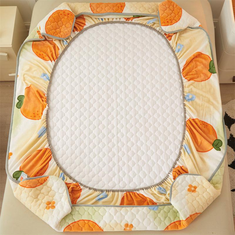 Mother-and-baby Milk Velvet Padded Bedspread with Cotton Padded Single and Double Simmons Bedspread Mattress Protective Cover
