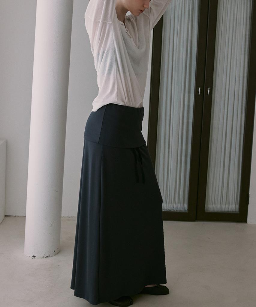 Sigreat Folding Waist Jersey Long Skirt_Navy