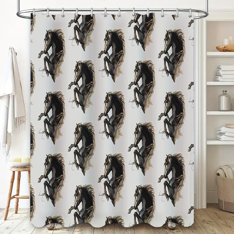 Horse Shower Curtain Rustic Farmhouse Bathroom Decor Western Country Animal Print Waterproof Fabric Stall Door Cover Vintage