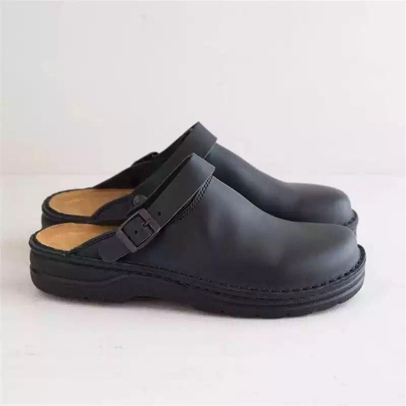 Large Size - Size Flat Bottom Wedge Heel Shallow Mouth Men's Baotou Slippers Women's Empty Belt Buckle Sandals