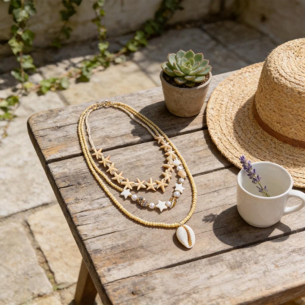 Muschel-Perlenkette mit Perlen-Lagen-Design für Damen Sommer