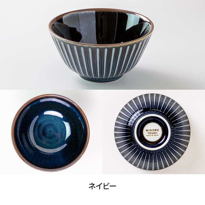 Minoru Pottery Mino Ware Kiln-Changed Sendan 120cm Rice Bowl, Navy