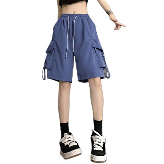 

Шорты Эластичные шорты с высокой талией и регулируемым шнурком Повседневные шорты с несколькими карманами Широкие штанины Быстросохнущие M темно-синий