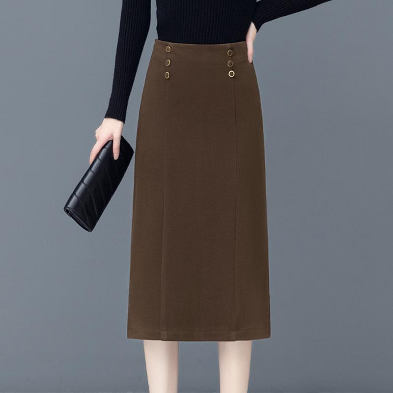 

Woodpecker Women s Fashion Woolen Midi Skirt - High Waist Slit Bodycon for Autumn/Winter 2025 L/28