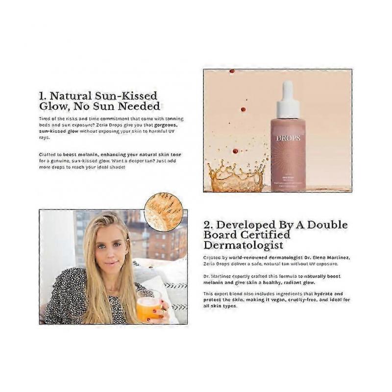 3x Zeria Sunless Tanning Skin Drops 60ml Skin Health Boost Natual Gloss