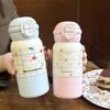 Water Bottle Portable Thermos Cup Girls Straw Double Drink Cartoon Stainless Steel Student Cute Water Cup