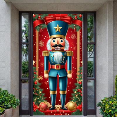 Nutcracker Soldier Lining For Christmas Doors Xmas Outdoor Decoration Door Cover For Front Door Home Christmas Party Supplies