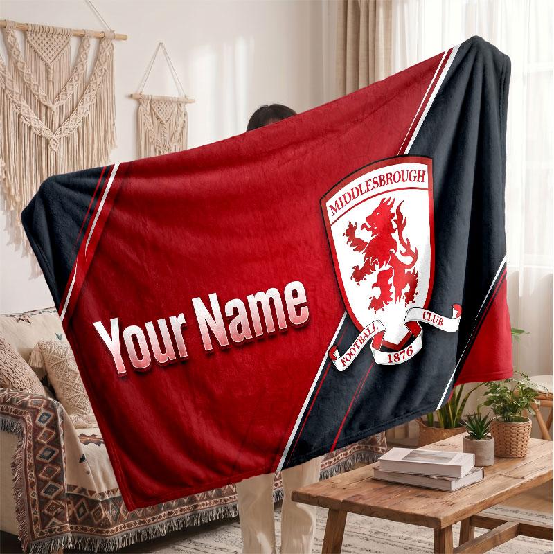 Middlesbrough FC Personalisierte Fleecedecke Mit Fußballlogo, Individueller Name Text Weiche Warme Heimdecke